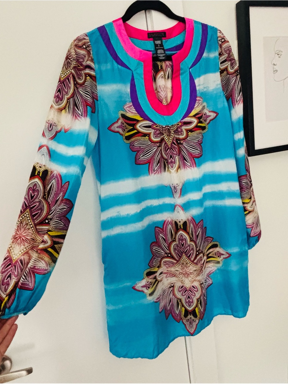 Gorgeous Flowy Custo Barcelona Silk Blue Pink Dress With Pockets Size Small